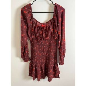 Guess Floral Long Sleeve Elastic Waisted Mini Dress Medium